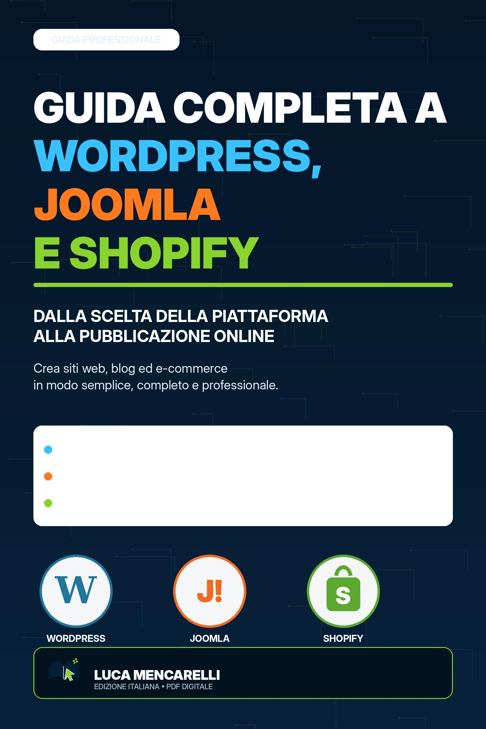 Copertina della guida WordPress Joomla Shopify